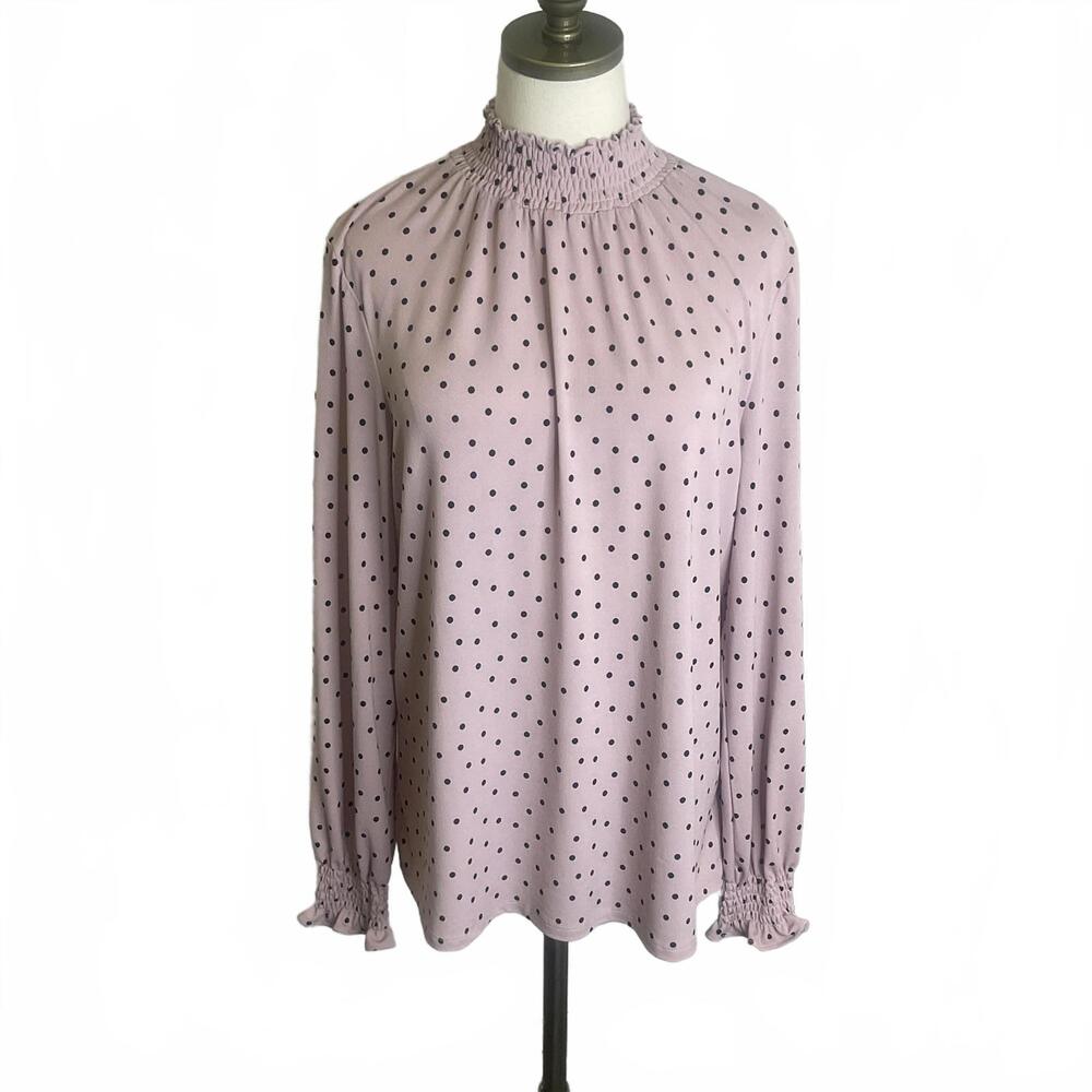 Adrianna Papell Women's Size Large Purple Black Long Sleeve Mock Neck Blouse Top